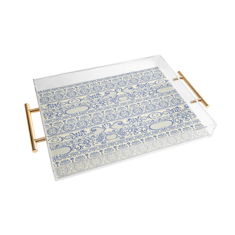 Pimlada Phuapradit Lace drawing blue and white Acrylic Tray