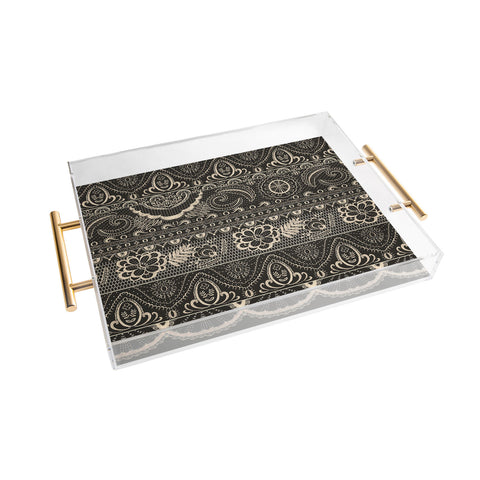 Pimlada Phuapradit Lace drawing charcoal and cream Acrylic Tray