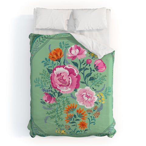 Pimlada Phuapradit Mint Roses Duvet Cover