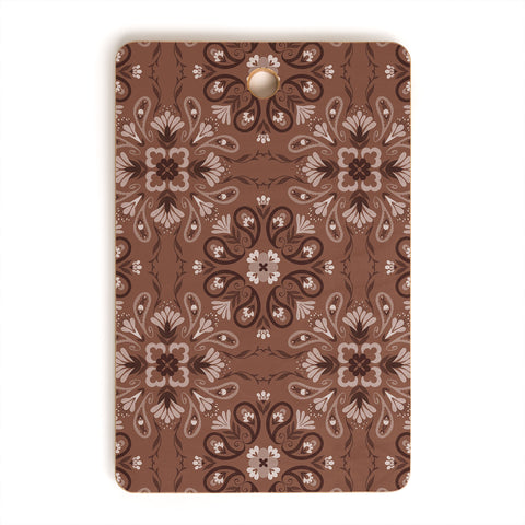 Pimlada Phuapradit Paisley Floral Tiles Brown Cutting Board Rectangle