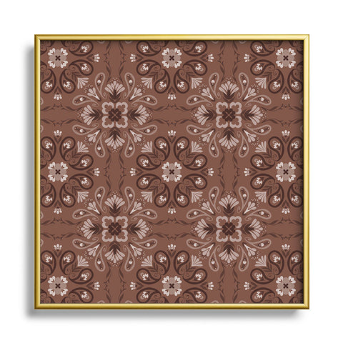 Pimlada Phuapradit Paisley Floral Tiles Brown Square Metal Framed Art Print