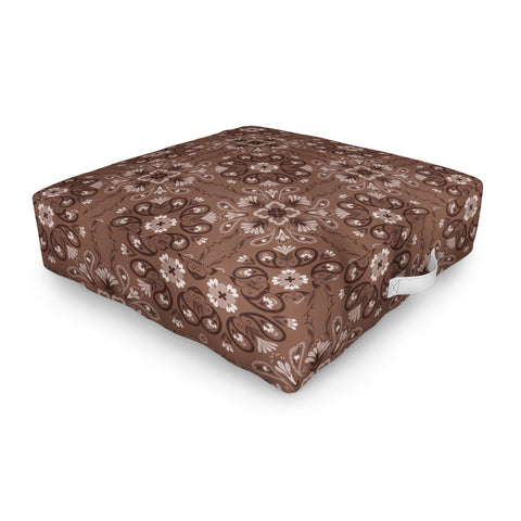 Pimlada Phuapradit Paisley Floral Tiles Brown Outdoor Floor Cushion