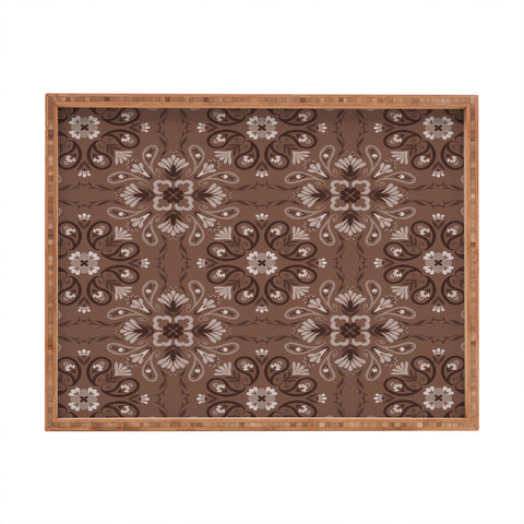 Pimlada Phuapradit Paisley Floral Tiles Brown Rectangular Tray