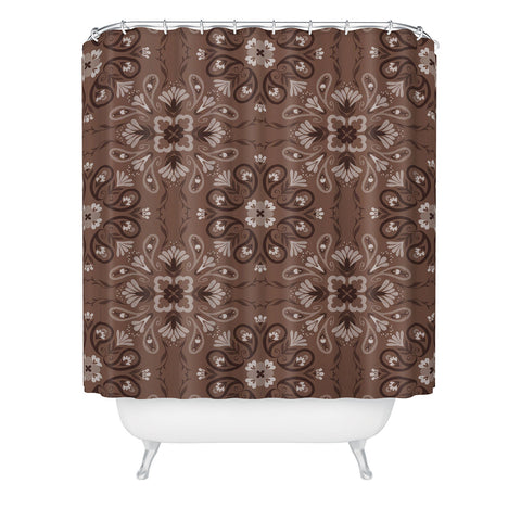 Pimlada Phuapradit Paisley Floral Tiles Brown Shower Curtain