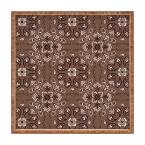 Pimlada Phuapradit Paisley Floral Tiles Brown Square Tray