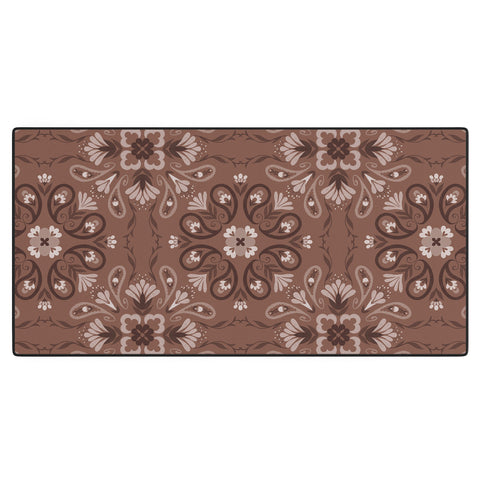Pimlada Phuapradit Paisley Floral Tiles Brown Desk Mat