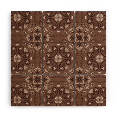 Pimlada Phuapradit Paisley Floral Tiles Brown Wood Wall Mural