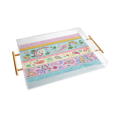 Pimlada Phuapradit Pastel Paisley Stripes Acrylic Tray