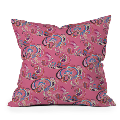 Pimlada Phuapradit Pink Paisley Birds Outdoor Throw Pillow