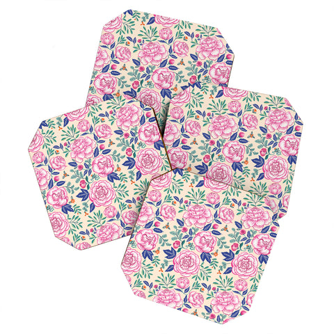 Pimlada Phuapradit Pink Peonies Pattern Coaster Set