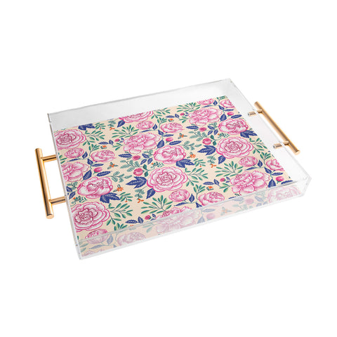 Pimlada Phuapradit Pink Peonies Pattern Acrylic Tray