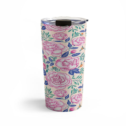 Pimlada Phuapradit Pink Peonies Pattern Travel Mug