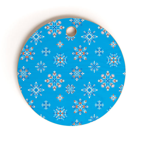 Pimlada Phuapradit Snowflakes Blue Cutting Board Round