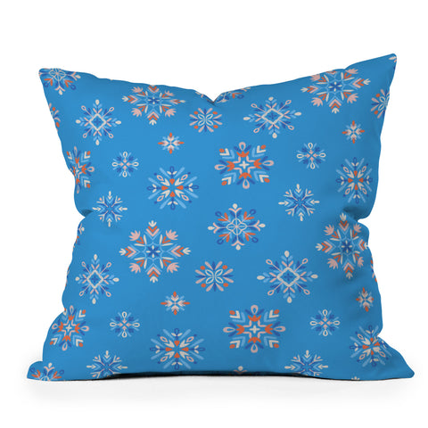 Pimlada Phuapradit Snowflakes Blue Outdoor Throw Pillow
