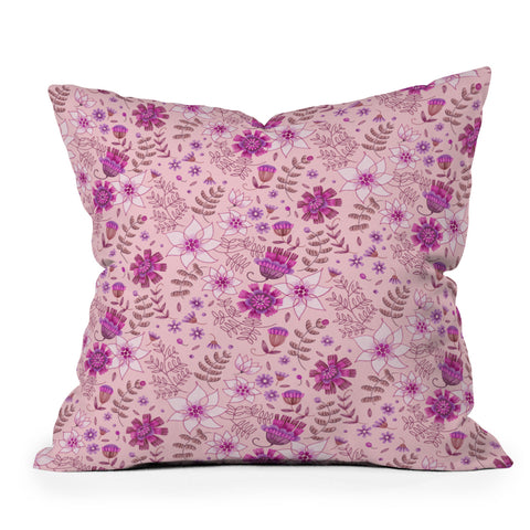 Pimlada Phuapradit Summer Floral Pink 3 Outdoor Throw Pillow