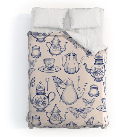 Pimlada Phuapradit Tea with butterflies Duvet Cover