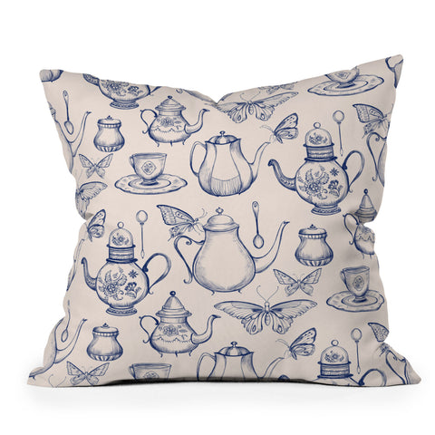Pimlada Phuapradit Tea with butterflies Outdoor Throw Pillow