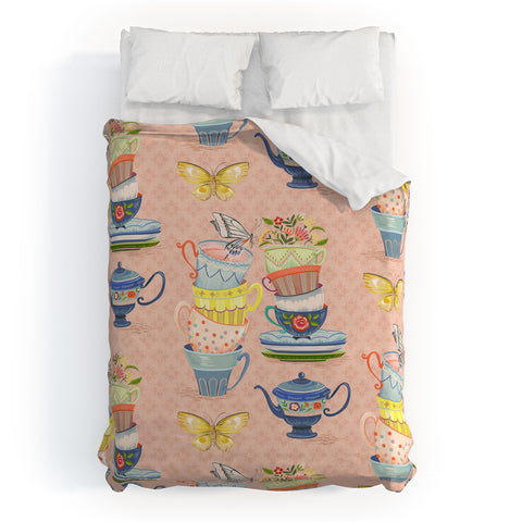 Pimlada Phuapradit Teacups and Butterflies Duvet Cover