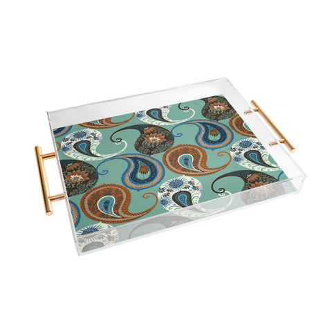 Pimlada Phuapradit Teal floral paislys Acrylic Tray