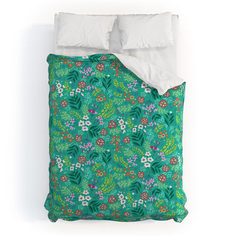 Pimlada Phuapradit Tiny Floral Teal Duvet Cover