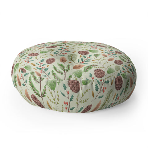Pimlada Phuapradit Winter foliage pattern Floor Pillow Round