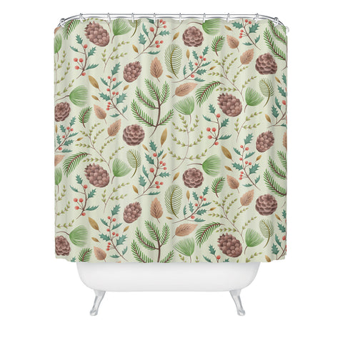 Pimlada Phuapradit Winter foliage pattern Shower Curtain