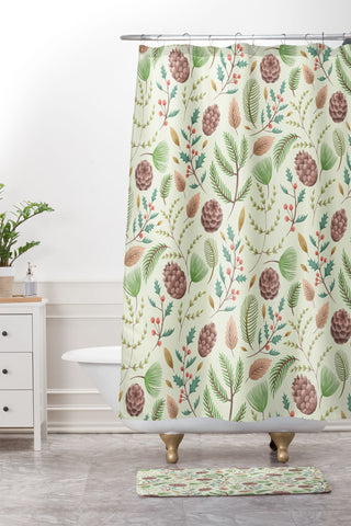 Pimlada Phuapradit Winter foliage pattern Shower Curtain And Mat