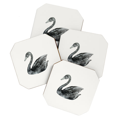 Pink Water Elegant black white swan Coaster Set