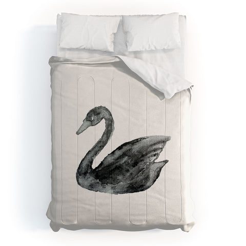 Pink Water Elegant black white swan Comforter