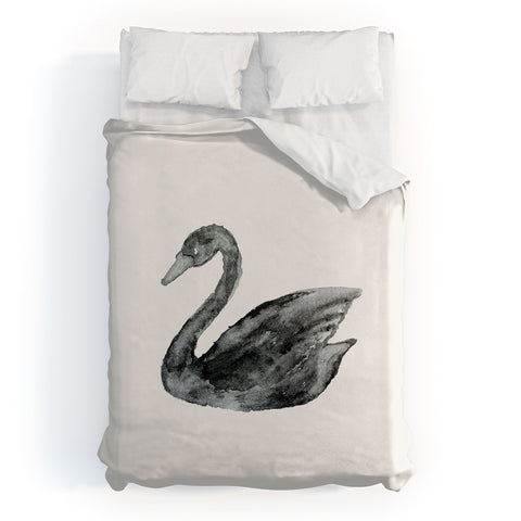 Pink Water Elegant black white swan Duvet Cover