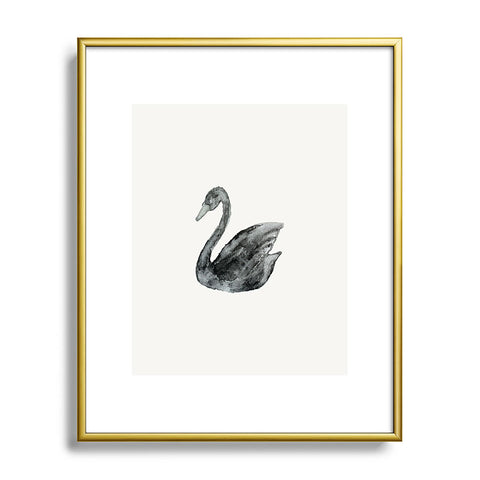 Pink Water Elegant black white swan Metal Framed Art Print