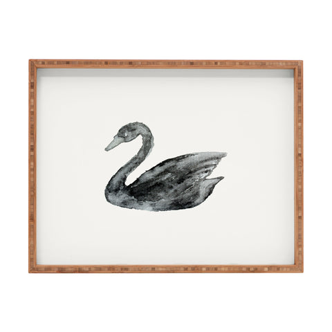 Pink Water Elegant black white swan Rectangular Tray