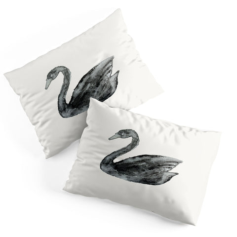 Pink Water Elegant black white swan Pillow Shams
