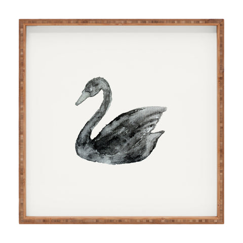 Pink Water Elegant black white swan Square Tray