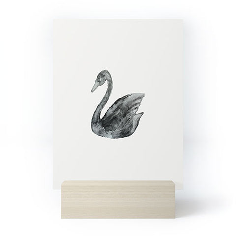 Pink Water Elegant black white swan Mini Art Print