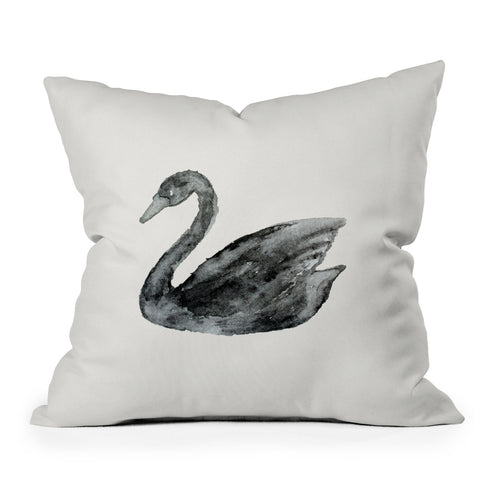 Pink Water Elegant black white swan Outdoor Throw Pillow
