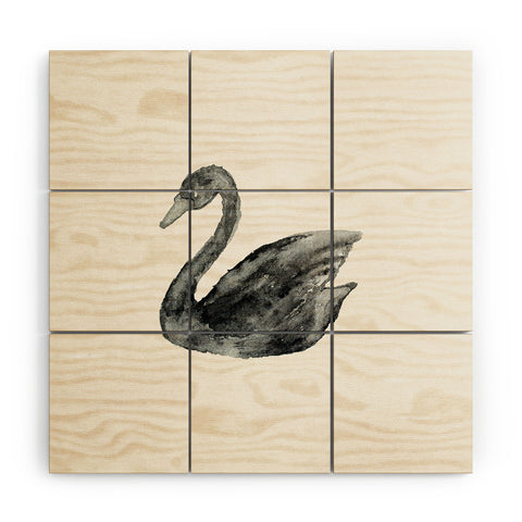 Pink Water Elegant black white swan Wood Wall Mural