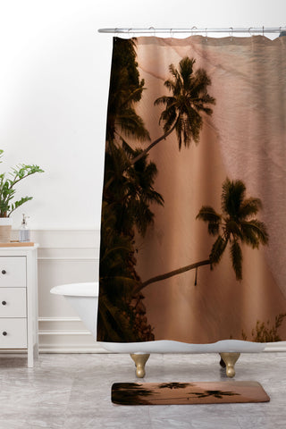 Pita Studios Seychelles Palm Sunset Shower Curtain And Mat