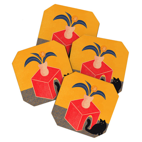 qooeea the cat Coaster Set