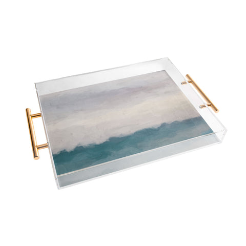 Rachel Elise Lavender Purple Sunset Teal Aqua Blue Ocean Waves Abstract Nature Painting Acrylic Tray