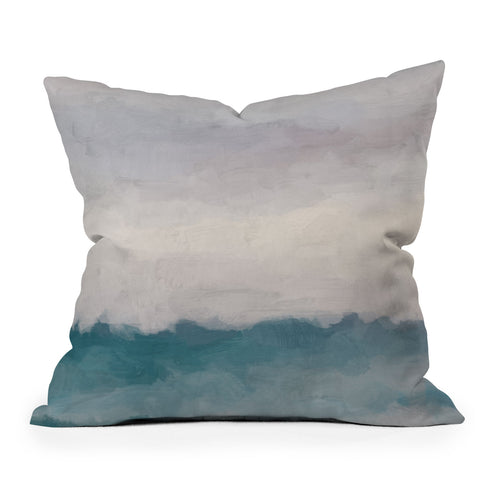 Rachel Elise Lavender Purple Sunset Teal Aqua Blue Ocean Waves Abstract Nature Painting Outdoor Throw Pillow