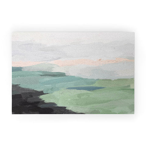 Rachel Elise Seafoam Green Mint Black Blush Welcome Mat