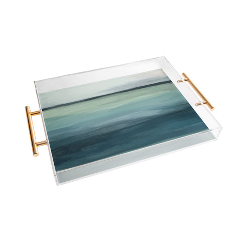 Rachel Elise Seafoam Green Mint Navy Blue Abstract Ocean Acrylic Tray