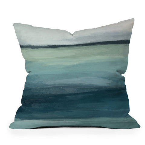 Rachel Elise Seafoam Green Mint Navy Blue Abstract Ocean Outdoor Throw Pillow