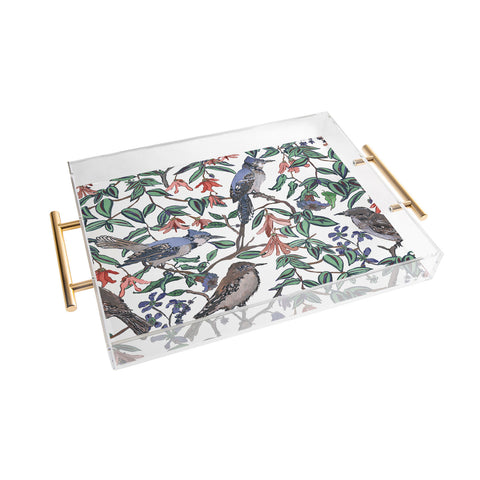Rachelle Roberts Blue Bird Viney Leaf Acrylic Tray
