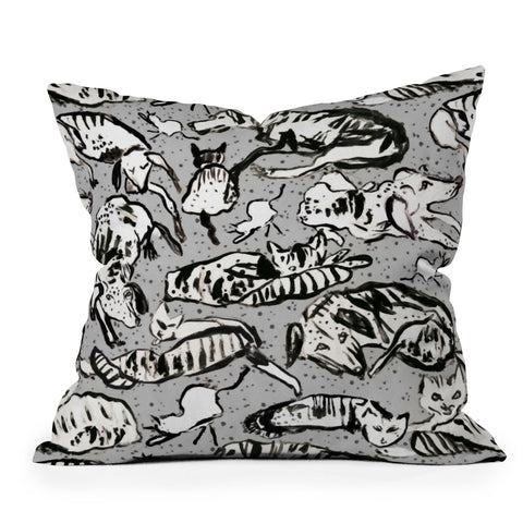 Rachelle Roberts Charming Cats And Dogs Outdoor Throw Pillow