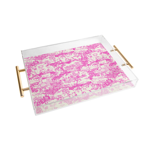 Rachelle Roberts Farm Land Toile In Pink Acrylic Tray