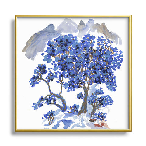 Rachelle Roberts Misty Blue Mountain Square Metal Framed Art Print