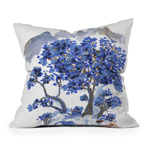 Rachelle Roberts Misty Blue Mountain Outdoor Throw Pillow