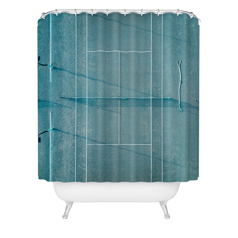 raisazwart Blue tennis court at sunrise Shower Curtain Havenly